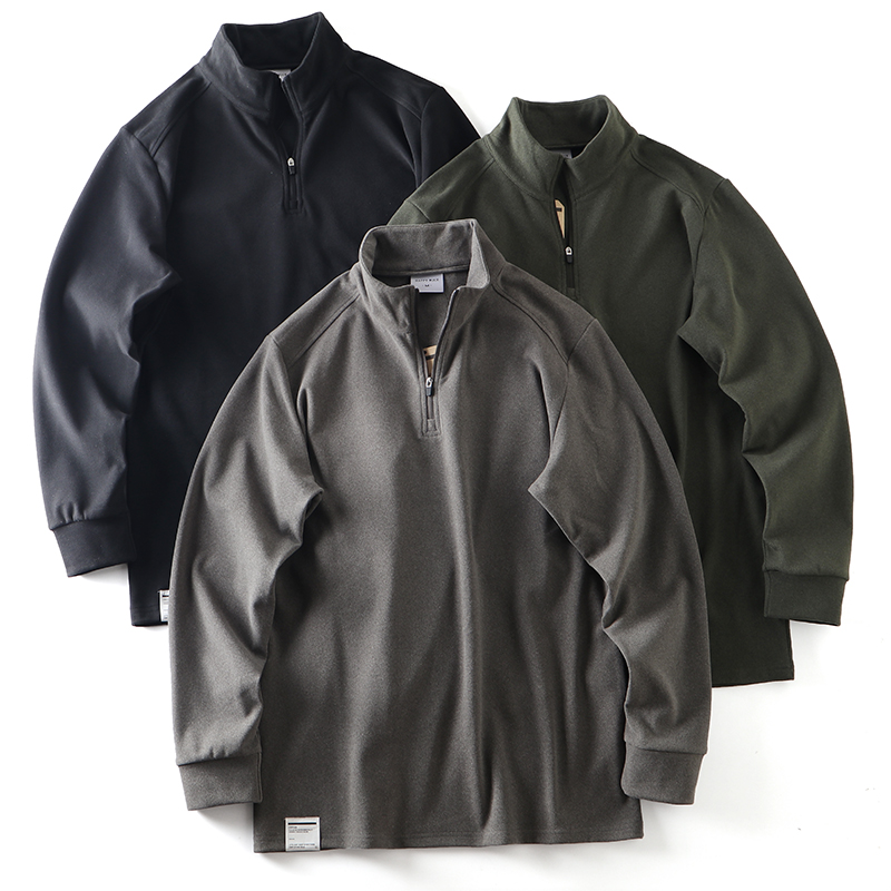 打底苾备！自发热！阳离子双面磨绒！男士纯色保暖半拉链长袖T恤