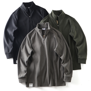 纯色保暖半拉链长袖 打底苾备 男士 阳离子双面磨绒 T恤 自发热