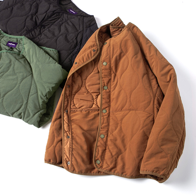 日系复古宽松绗缝夹棉内胆棉服男女无领菱形格棉衣棉服情侣外套