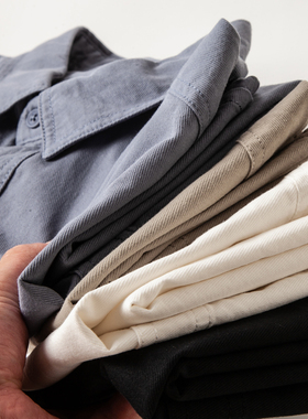 日式白色长袖衬衫男韩版宽松纯棉寸衫斜纹水洗翻领休闲衬衣外套男