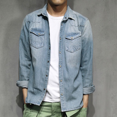 水洗做旧长袖衬衣other满减尖领