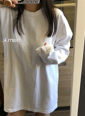 nam.k韩国女装18新款宽松oversize白色t恤女士长袖百搭上衣