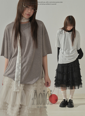 Aoioi日系少女宽松波点短袖T恤女春夏宽松显瘦设计感轻亚上衣