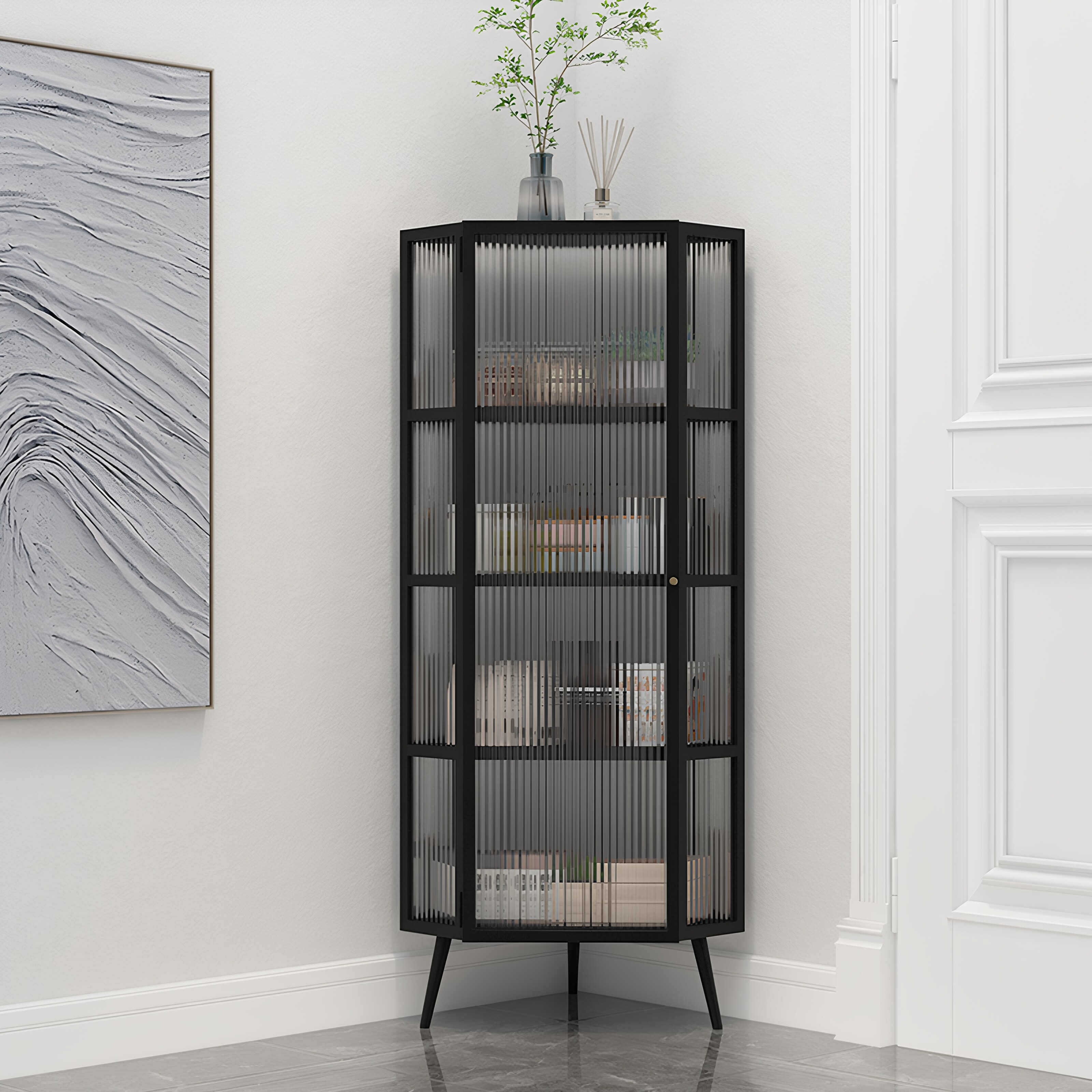 长虹玻璃墙角柜转角柜简约客厅轻奢柜边角储物柜三角柜餐边柜酒柜