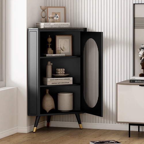 北欧轻奢玻璃柜客厅角落柜现代简约转角柜三角柜角落柜收纳储物柜