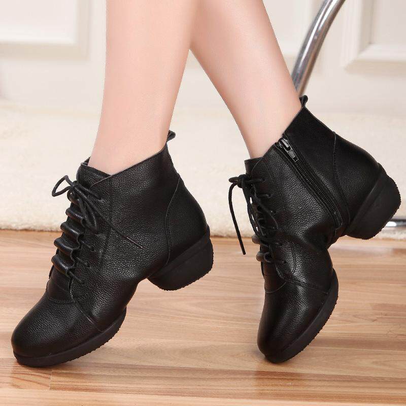 头层牛皮跳舞鞋四季新款广场舞鞋真皮舞蹈鞋女软底中跟水兵现代舞