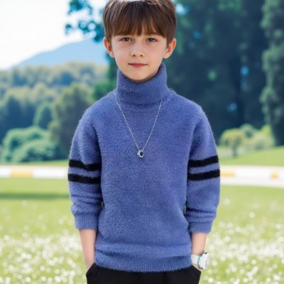 秋冬男童水貂绒高领毛衣加绒加厚