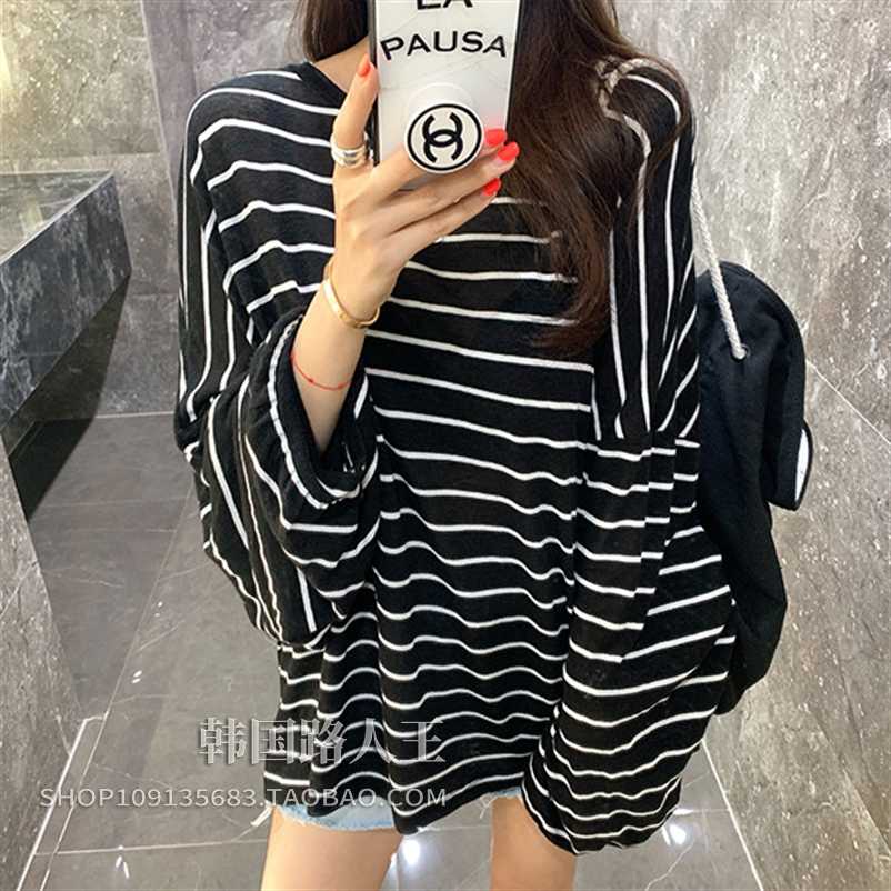 薄款条纹t恤衫棉女韩版长袖百搭图片