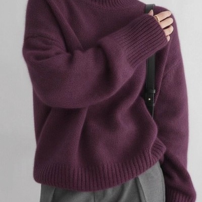 秋冬紫色高领加厚打底针织衫女