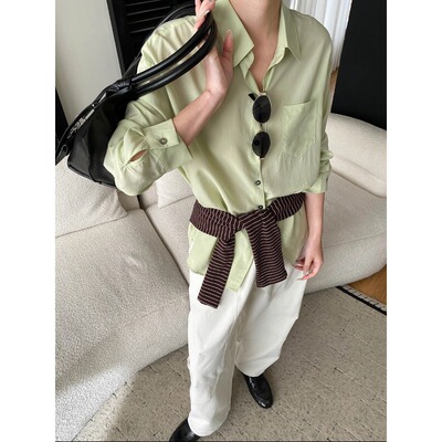 司南 早春新款 100天丝通勤感翻领宽松显瘦休闲长袖衬衫 SN8599