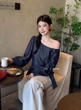 LS 极简时尚老钱风斜肩收腰设计小衫广州十三行2026春新款23123#