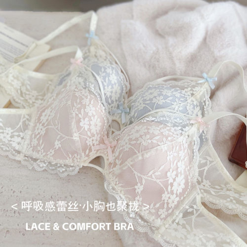 纯欲蕾丝小胸聚拢显大内衣女中厚无钢圈上托防下垂少女文胸罩套装