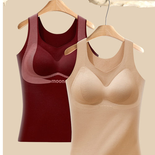 浮雕提拉保暖背心内衣女带胸垫免穿文胸澳毛绒贴身恒温粉底液内