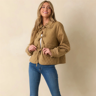 小俞家 Aar*n & Amb*r 甜美可爱风娃娃领蝴蝶结宽松保暖棉服秋冬