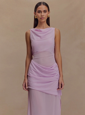 小俞家 外单贵牌 MESHK* 气质优雅紫色雪纺露背连衣裙礼服晚宴夏