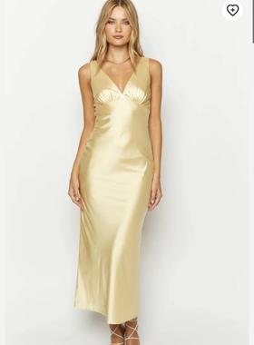 小俞家 澳洲单beinn！ng 气质缎面V领法式背心连衣长裙背后系带