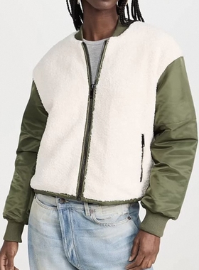 小俞家 ast*家羊羔毛绿色拼接外套夹棉冬季保暖上衣开衫