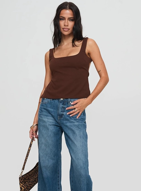 小俞家 princess poll* 性感纯欲风大方领棕色露背背心辣妹小上衣