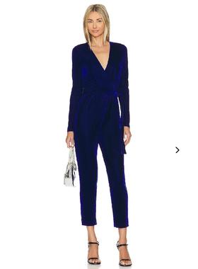 小俞家 lovers and friend*家蓝色丝绒深v连体衣高端气质时尚纯色