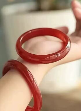 天然红玛瑙手镯冰种蜜糖锦鲤飘花玉髓手镯一口糖手镯正品妈妈礼物