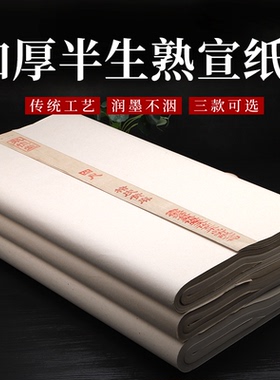 泾县半生半熟白色宣纸褚皮黄麻纸毛笔书法行草篆隶楷书创作专用纸