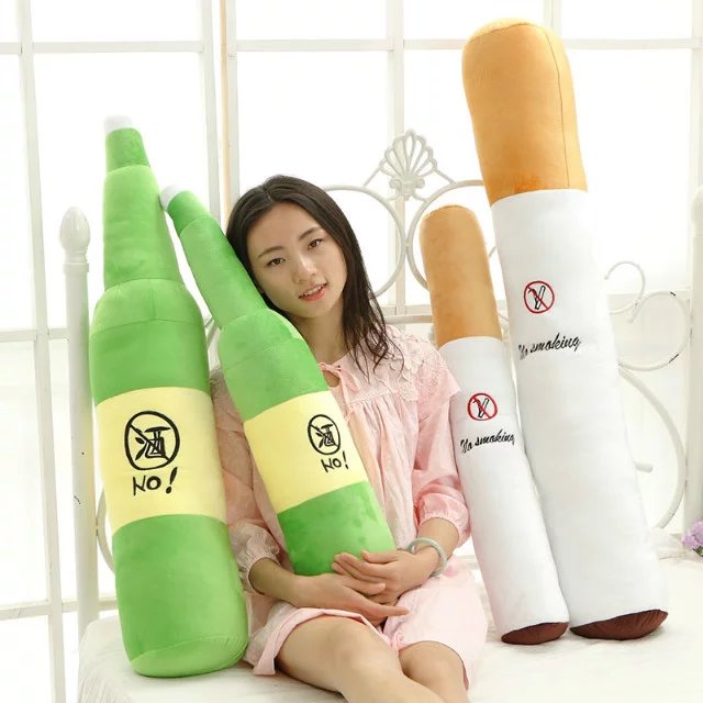 禁酒抱枕 啤酒瓶靠垫 戒烟抱枕毛绒/玩偶/公仔/布