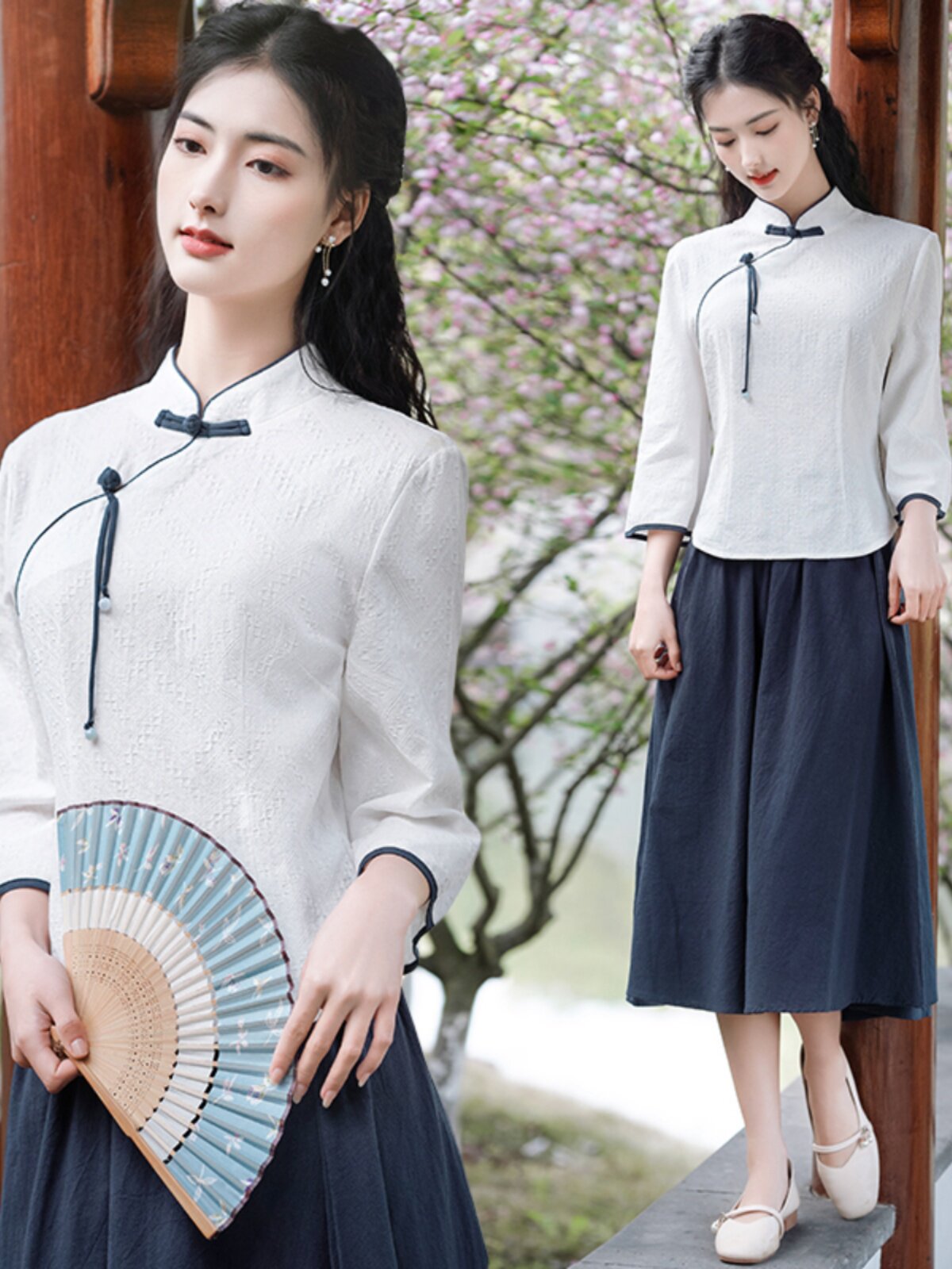 [CLEARANCE PROCESSING] REPUBLIC OF CHINA STYLE COTTON AND LINEN SLIM MODIFIED DIAGONAL STAND-UP COLLAR CHEONGSAM SLIM THREE-QUARTER SLEEVE VERSATILE TOP