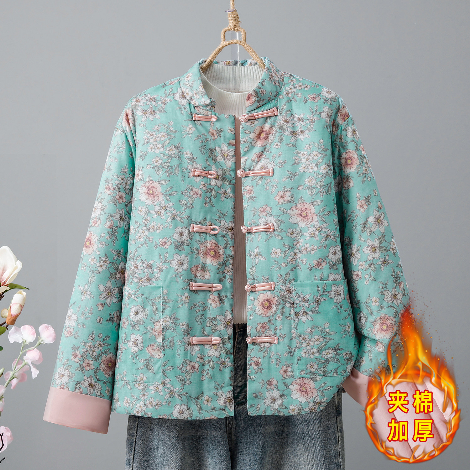 新中式宽松休闲拼接高级感棉服女