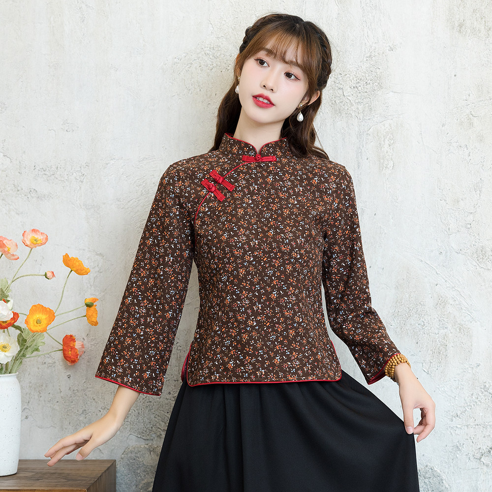 [LOSS OF MONEY PROCESSING] 2022 AUTUMN AND WINTER NEW TANG COSTUME FLORAL STAND-UP COLLAR PLACKET SLIM RETRO CULTURAL STYLE TOP