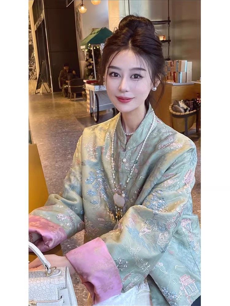 新中式绣花复古亭台楼阁棉服上衣
