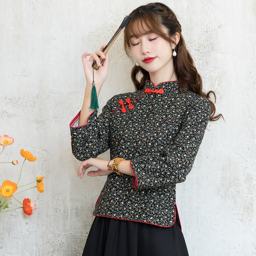 [LOSS OF MONEY PROCESSING] 2022 AUTUMN AND WINTER NEW TANG COSTUME FLORAL STAND-UP COLLAR PLACKET SLIM RETRO CULTURAL STYLE TOP