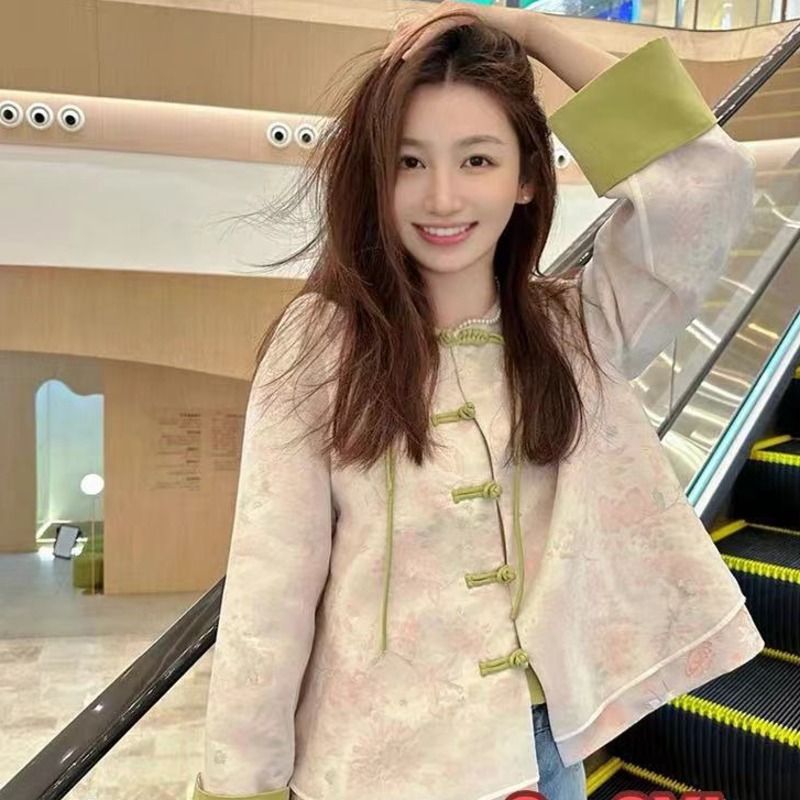 温柔大气撞色拼接上衣外套新中式