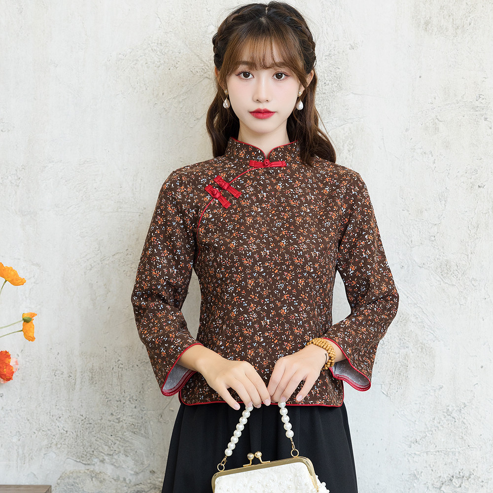 [LOSS OF MONEY PROCESSING] 2022 AUTUMN AND WINTER NEW TANG COSTUME FLORAL STAND-UP COLLAR PLACKET SLIM RETRO CULTURAL STYLE TOP