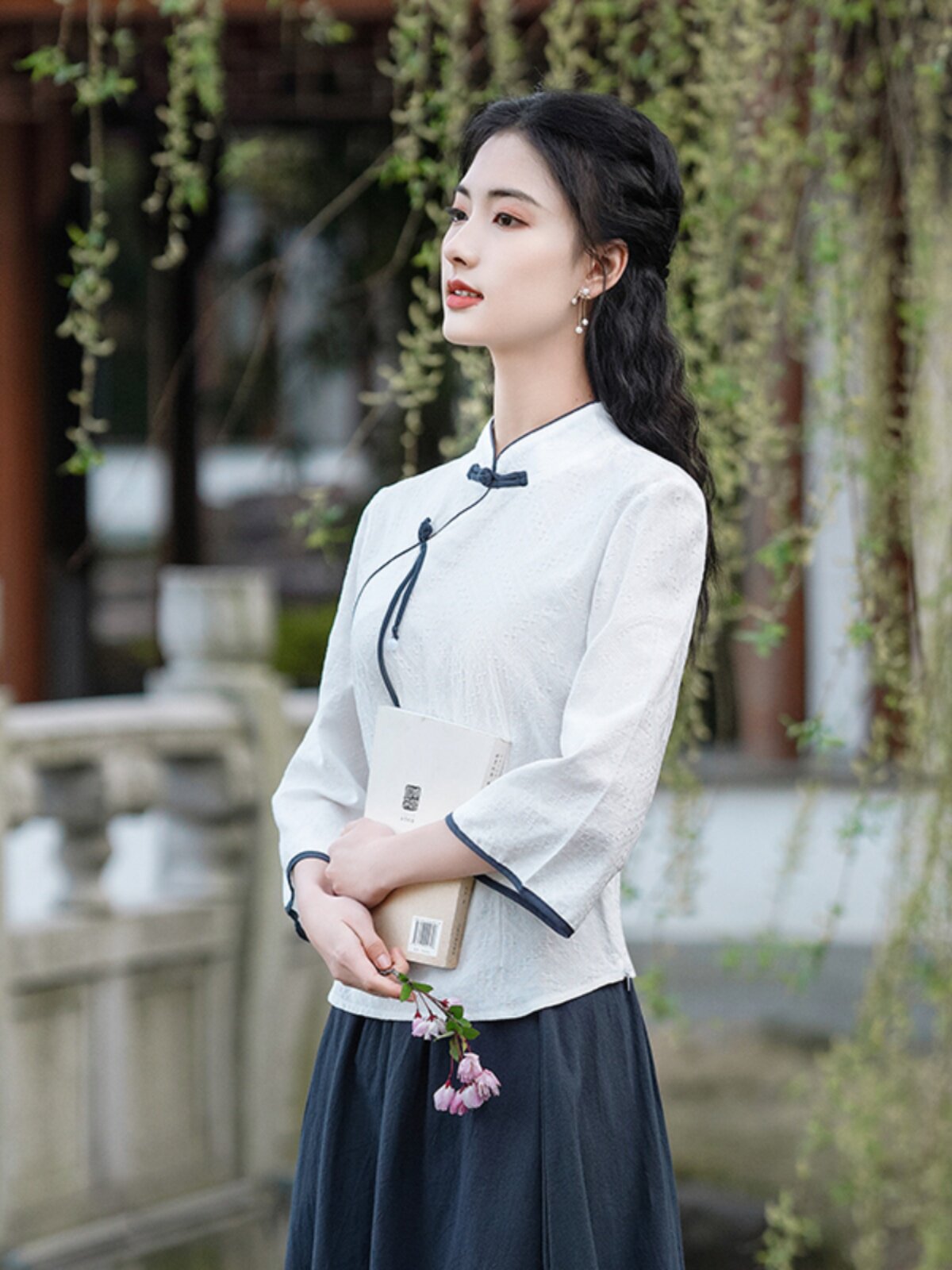 [CLEARANCE PROCESSING] REPUBLIC OF CHINA STYLE COTTON AND LINEN SLIM MODIFIED DIAGONAL STAND-UP COLLAR CHEONGSAM SLIM THREE-QUARTER SLEEVE VERSATILE TOP