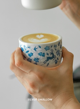 银时燕 铃兰鹿澳白咖啡杯咖啡馆拉花杯陶瓷下午茶手握杯礼物