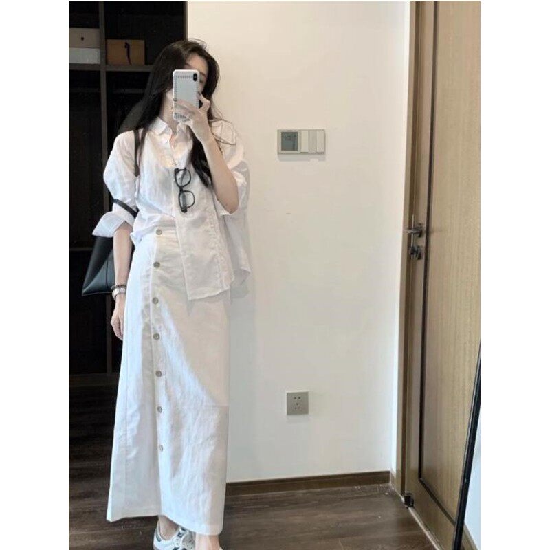 简约衬衫上衣半身裙两件套女