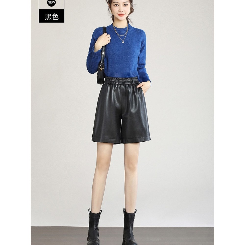 海宁真皮皮裤女2024秋冬新款显瘦外穿宽松高腰大码阔腿绵羊皮短裤,女装/女士精品,皮衣,淘宝优惠券,粉丝福利购,淘宝优惠卷