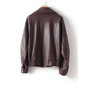 泡皮夹克宽松真皮皮衣2025新款杨树林同款双层领短款绵羊皮外套女