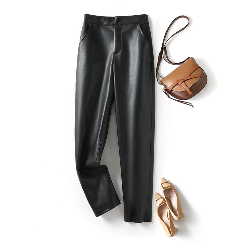 直筒真皮皮裤女九分裤2024春装新款绵羊皮修身高腰显瘦烟管休闲裤,女装/女士精品,皮衣,淘宝优惠券,粉丝福利购,淘宝优惠卷