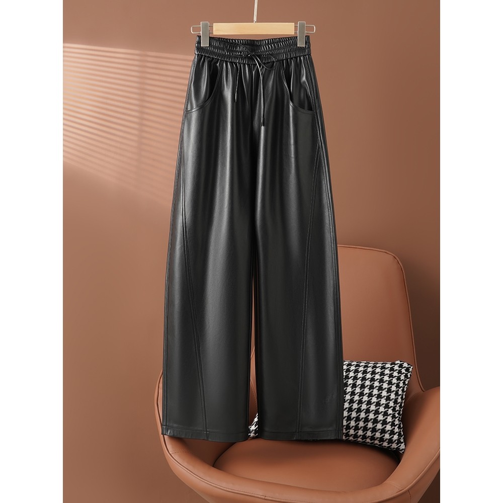 新款秋装真皮皮裤女士高腰时尚宽松绵羊皮直筒弯刀垂感拖地阔腿裤,女装/女士精品,皮衣,淘宝优惠券,粉丝福利购,淘宝优惠卷