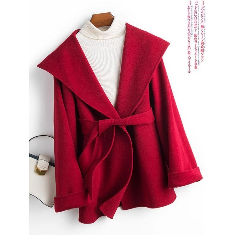 新款100羊毛外套秋冬短款 连帽双面呢斗篷大衣收腰羊绒外套批高级,女装/女士精品,毛呢外套,淘宝优惠券,粉丝福利购,淘宝优惠卷