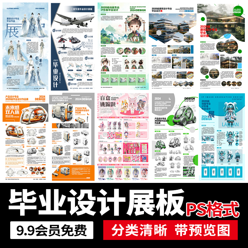 毕业设计工业设计建筑服装包装产品介绍IP形象作品展板PS设计素材