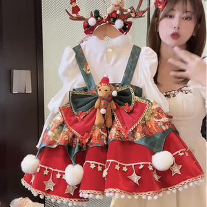 女童圣诞节洛丽塔连衣裙2024新款时髦卡通吊带裙小女孩蓬蓬公主裙