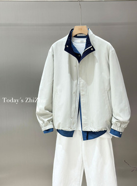 制著极简轻奢高级感老钱风撞色立领外套  J25683