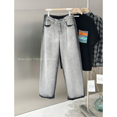 男生ins美式高街撞色做旧水洗牛仔裤  K25220