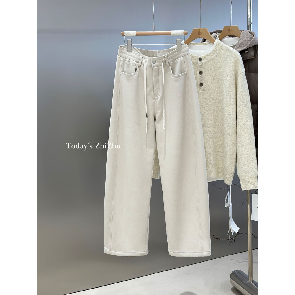 百搭松弛感加绒直筒牛仔裤