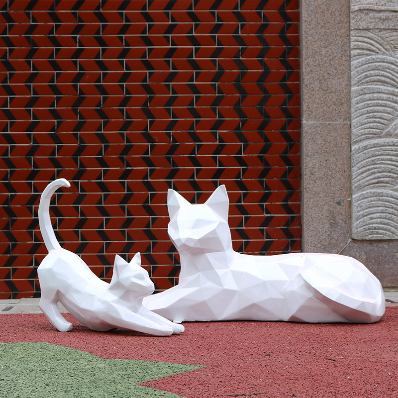 玻璃钢折纸抽象几何猫雕塑营销中心售楼部样板房办公室装饰品摆件