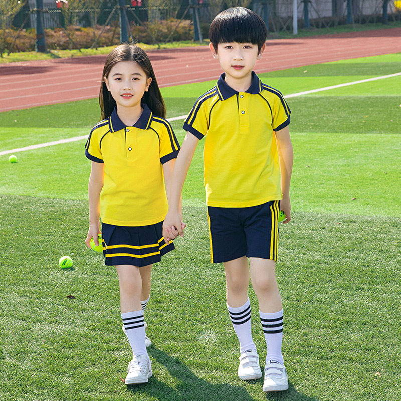 小学生校服夏季短袖T恤套装黄色儿童班服幼儿园园服六一运动服装t