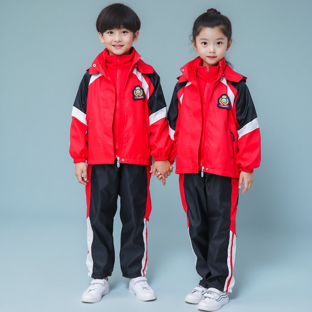 小学生校服红色冲锋衣三件套