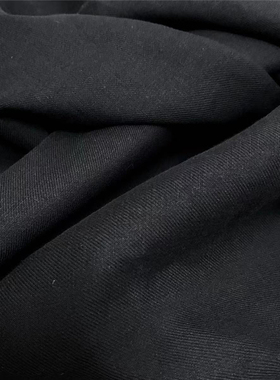 公司单纯黑色砂洗斜纹亚麻棉休闲裤子西装面料手感柔软结实有骨感